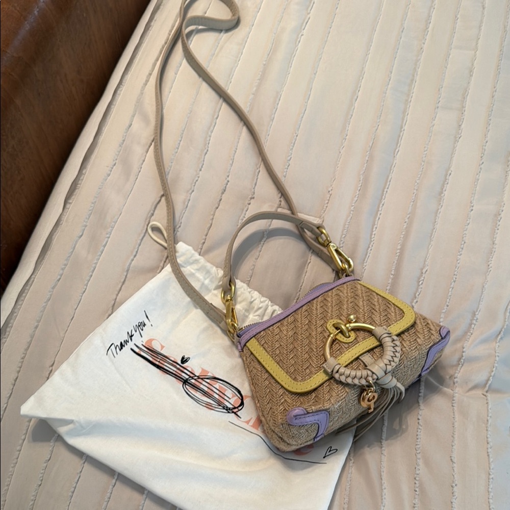 See By Chloe Tan and Purple Crossbody Bag with Gold Hardware